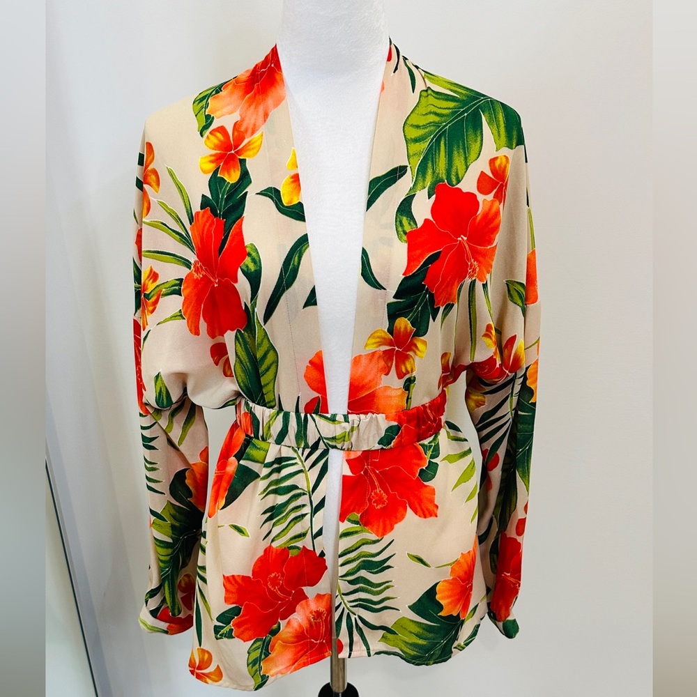 PLT Vibrant Tropical Floral Print Open Top with Belt Size 6